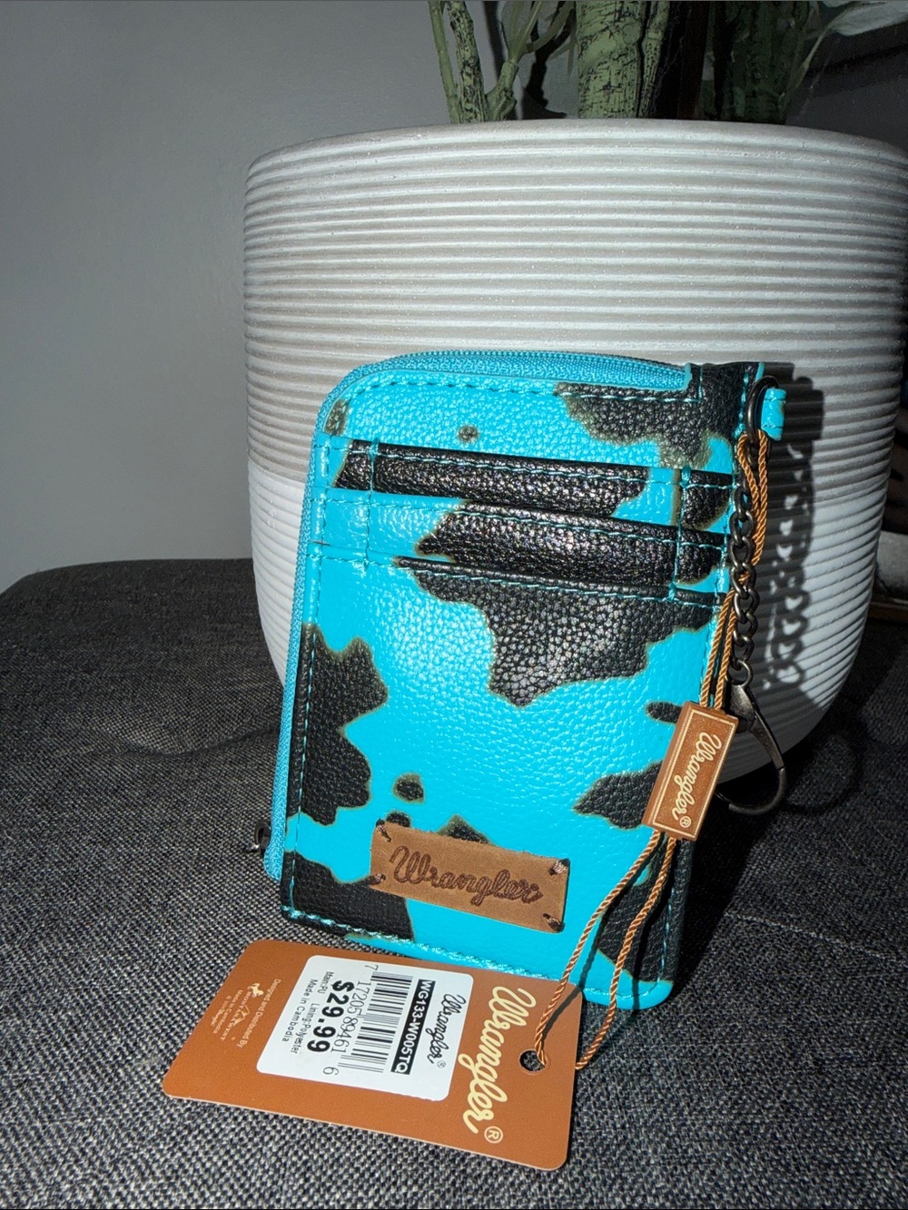 Wrangler Turquoise and Black Cowhide Card Wallet with Keyring